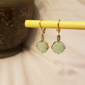 Gold Earrings with green gem
